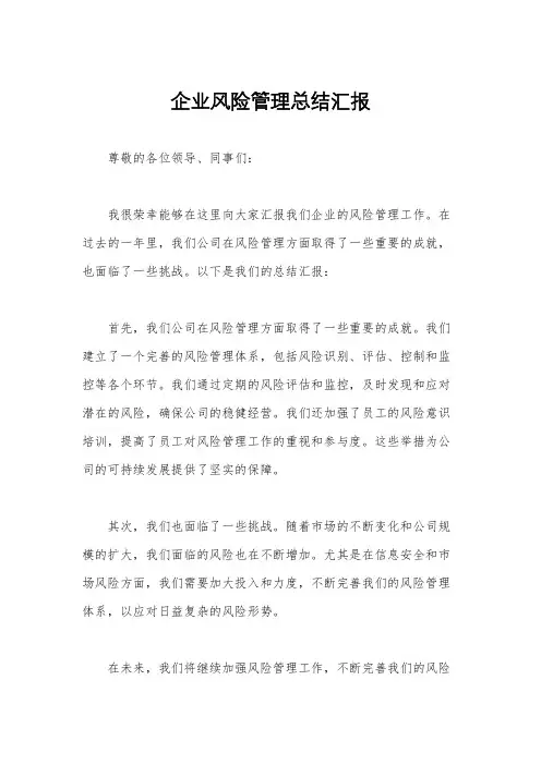 企业风险管理总结汇报
