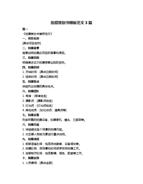 拍摄策划书模板范文3篇