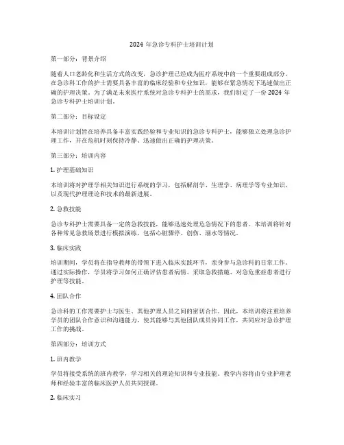 2024年急诊专科护士培训计划