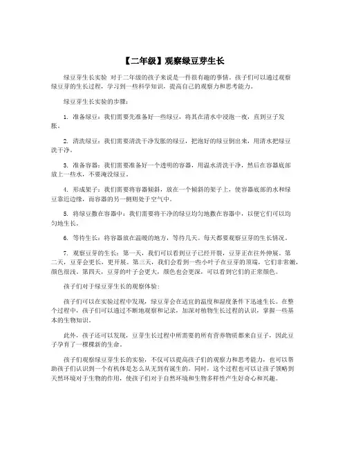 【二年级】观察绿豆芽生长