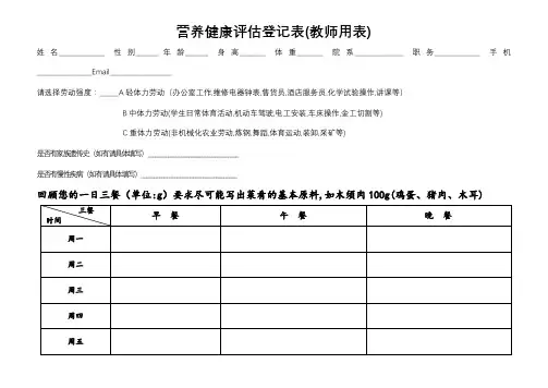 营养健康评估登记表【模板】