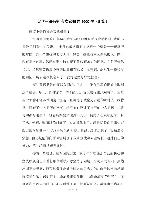 大学生暑假社会实践报告3000字(5篇)