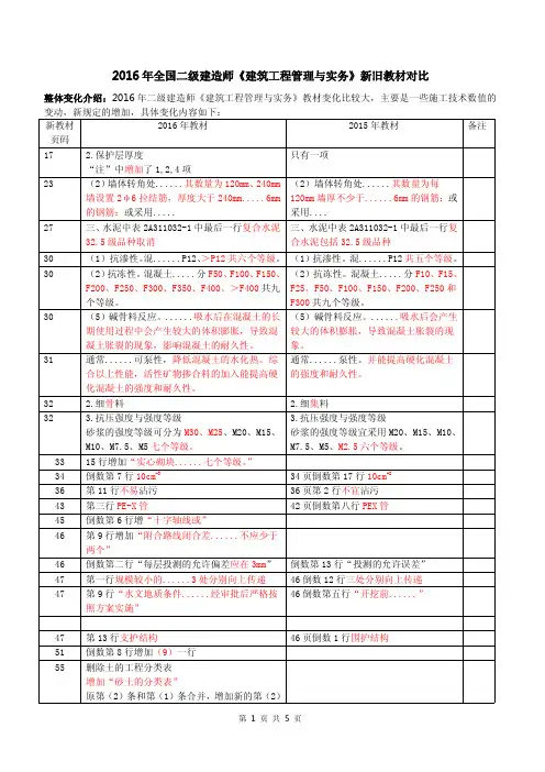 2016全国二级建造师《建筑实务》新旧教材对比