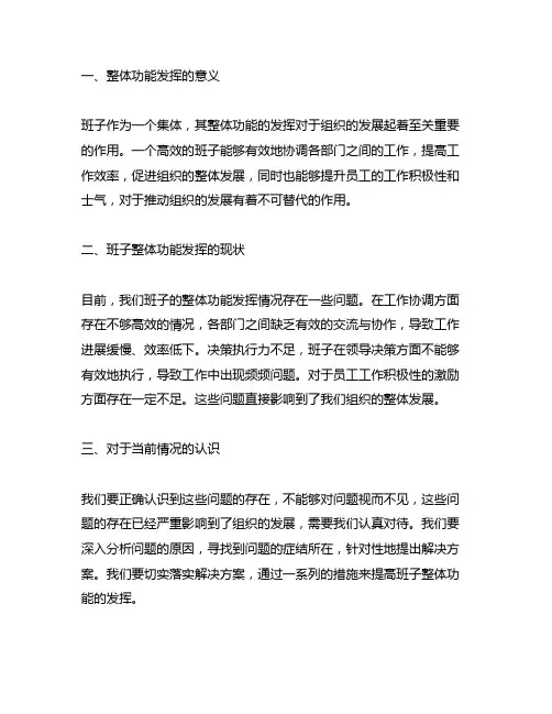 谈谈对班子整体功能发挥情况的认识