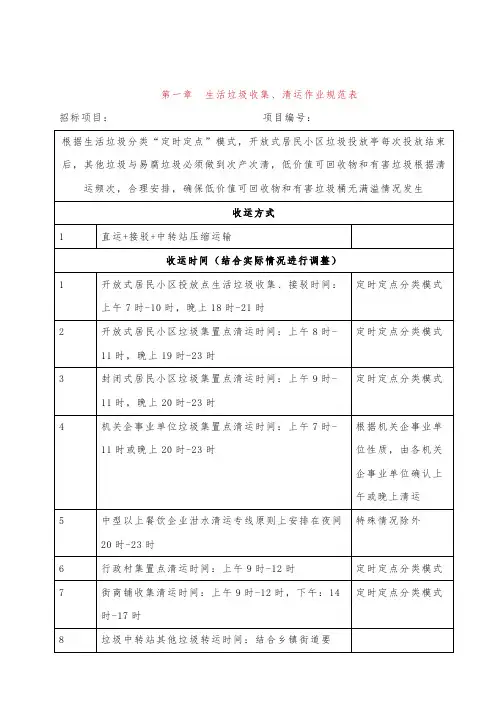 生活垃圾收集、清运作业规范表