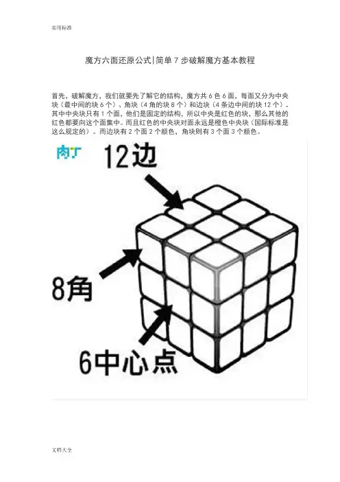 魔方六面还原公式简单7步破解魔方基本教程