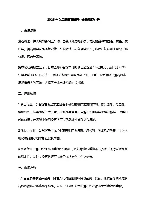 2023年食品用滑石粉行业市场规模分析