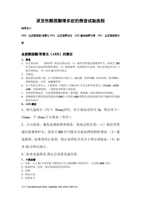 原醛筛查和确诊试验流程