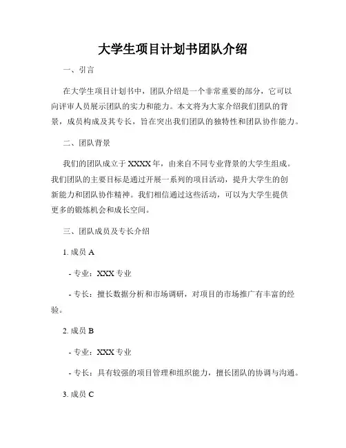 大学生项目计划书团队介绍