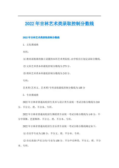 2022年吉林艺术类录取控制分数线