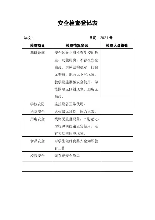 学校安全检查登记表