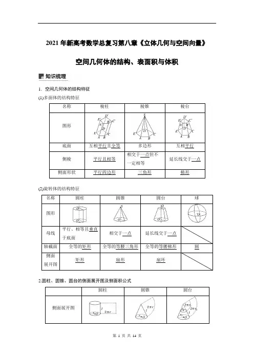 空间几何体的结构、表面积与体积