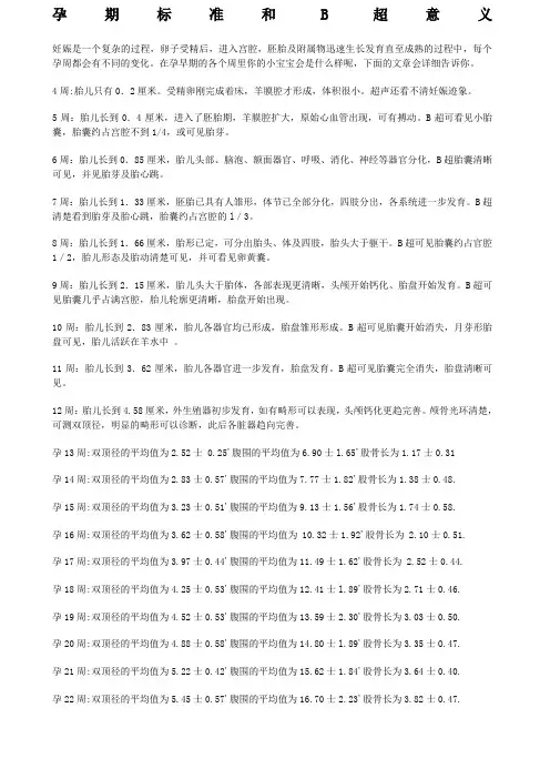B超胎儿大小对照表