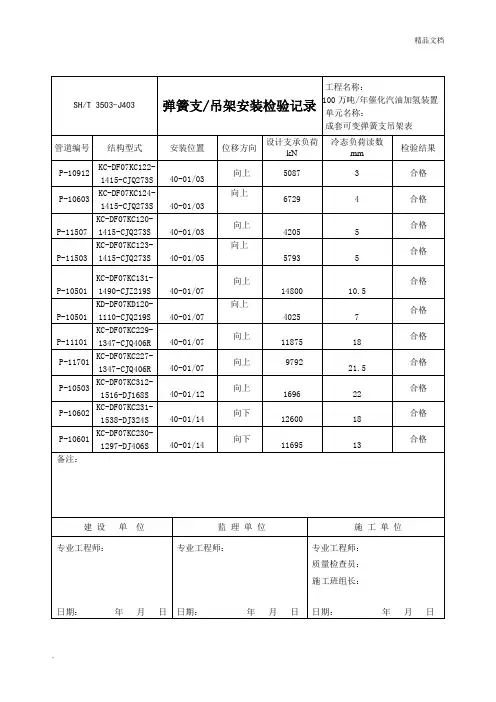 弹簧支吊架安装检验记录