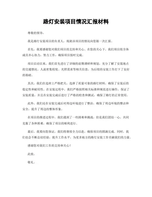 路灯安装项目情况汇报材料