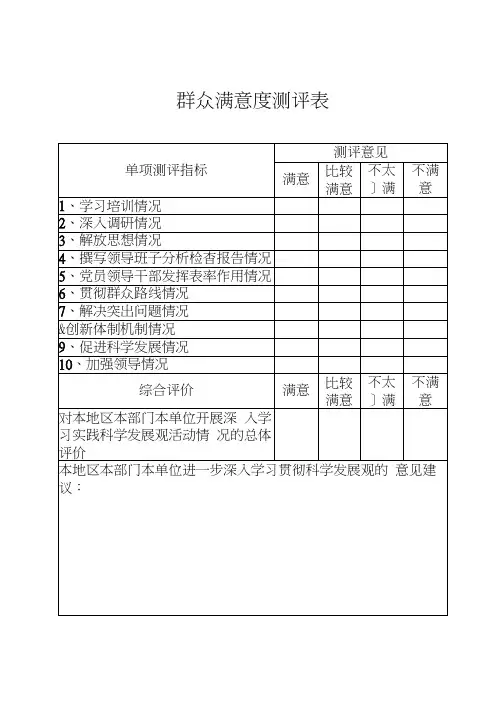 群众满意度测评表