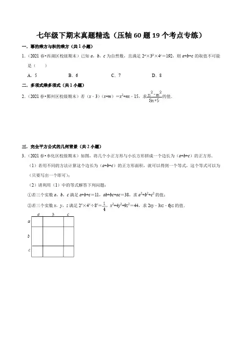 七年级下期末真题精选(压轴60题19个考点专练)(原卷版)