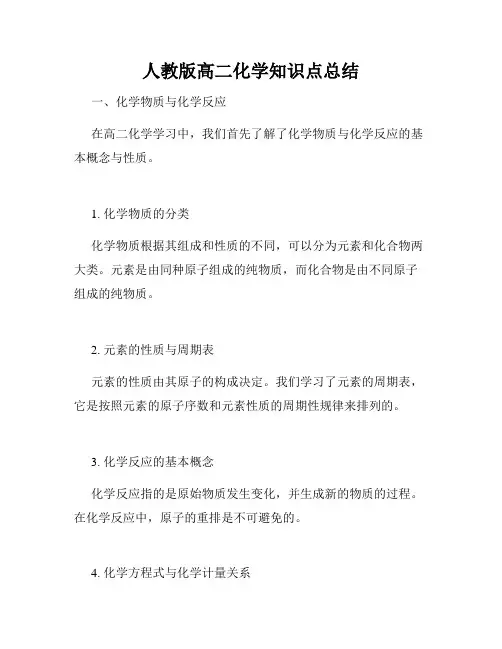 人教版高二化学知识点总结