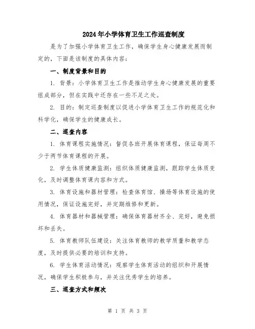 2024年小学体育卫生工作巡查制度