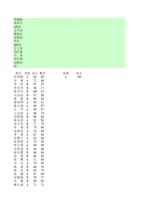 Excel高级筛选练习