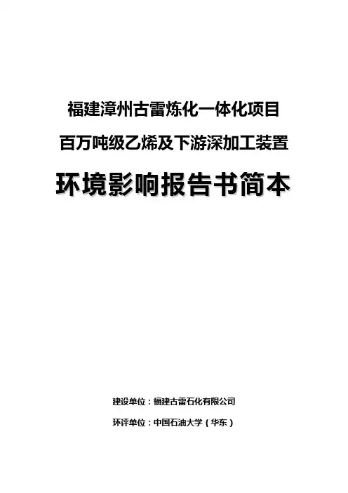 福建漳州古雷炼化一体化项目百万吨级乙烯及下游深加工装臵环境影响报告书简本