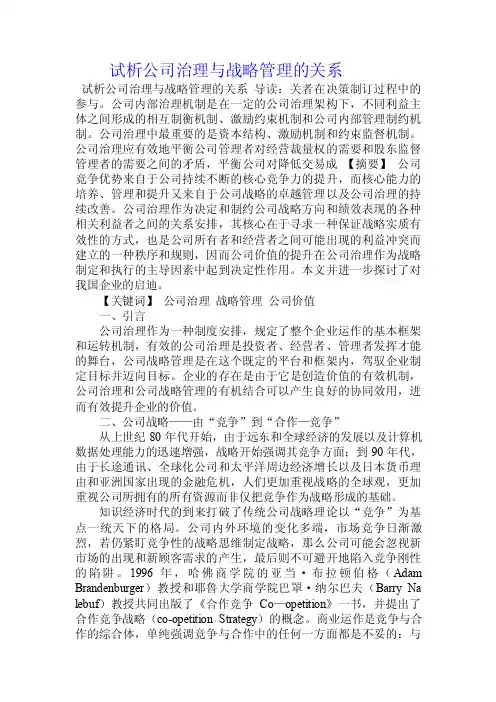 试析公司治理与战略管理的关系.doc