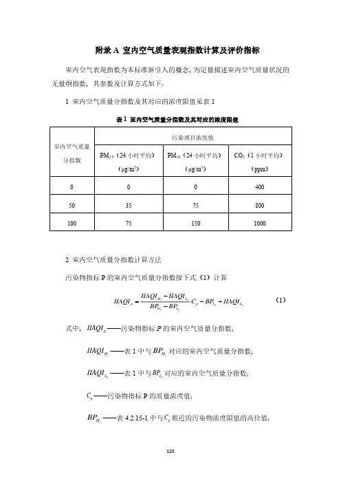 室内空气质量表观指数计算及评价指标