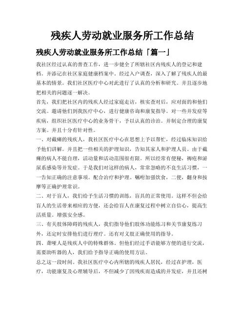 残疾人劳动就业服务所工作总结