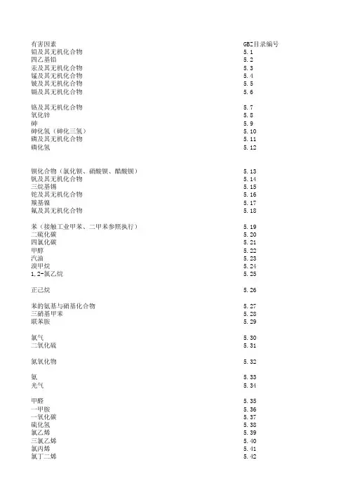 职业健康监护技术规范GBZ188-2014危害因素列表(带英文)