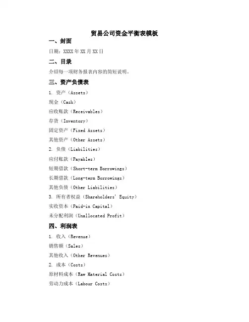贸易公司资金平衡表模板