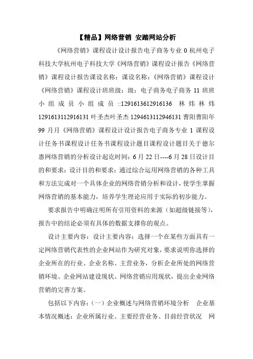 【精品】网络营销 安踏网站分析.doc