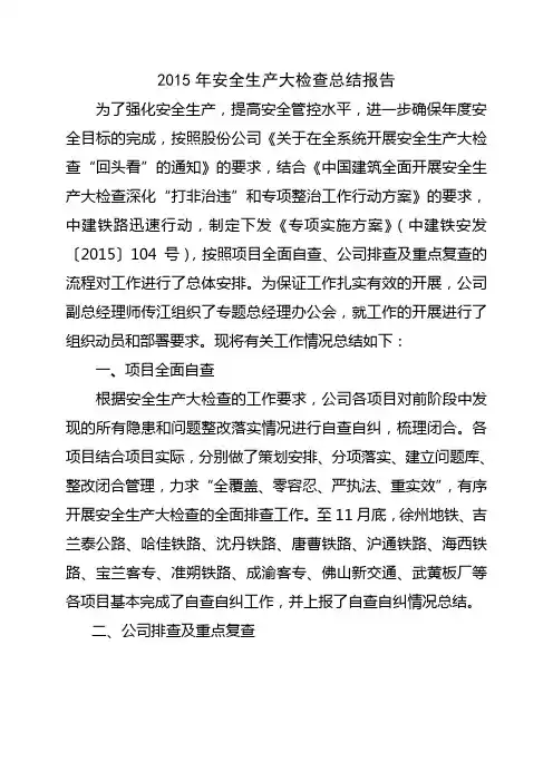 2015年安全生产大检查总结报告
