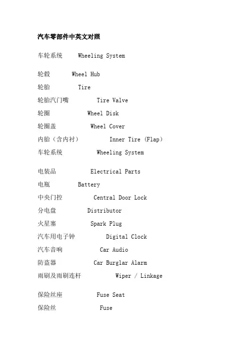 汽车零部件中英文对照