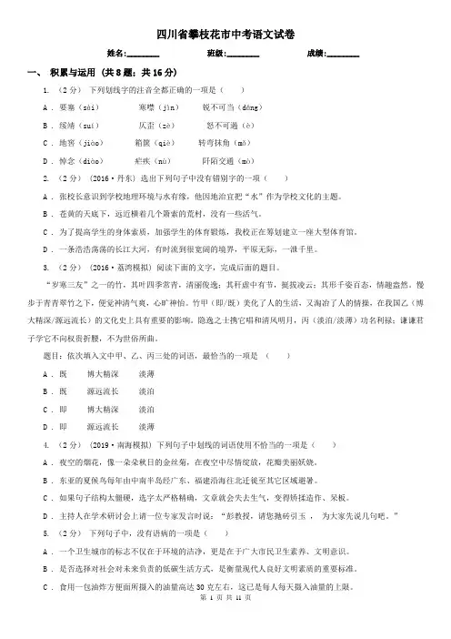 四川省攀枝花市中考语文试卷