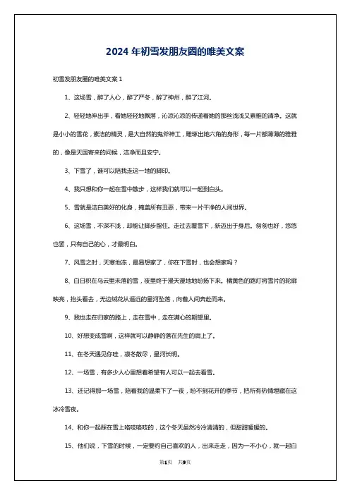 2024年初雪发朋友圈的唯美文案