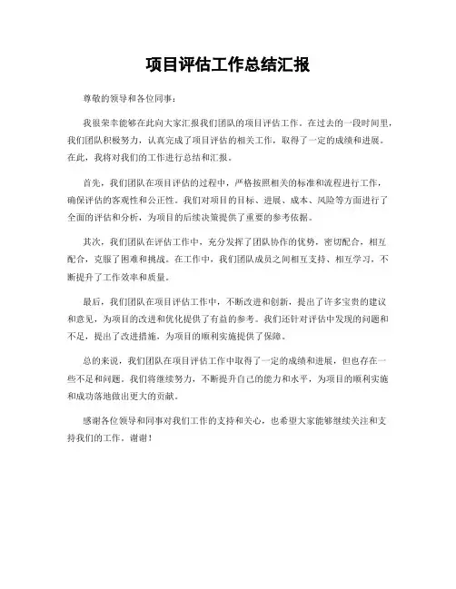 项目评估工作总结汇报