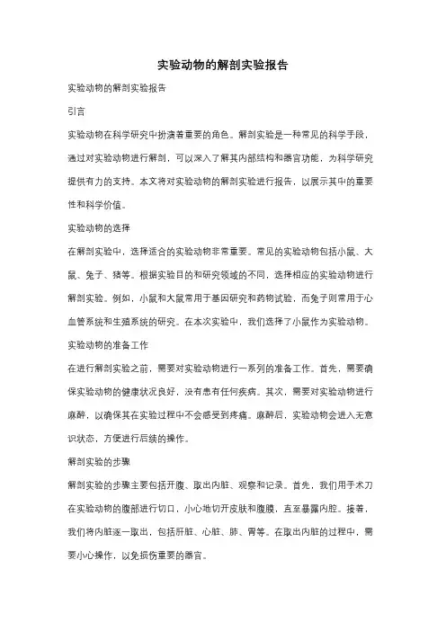 实验动物的解剖实验报告