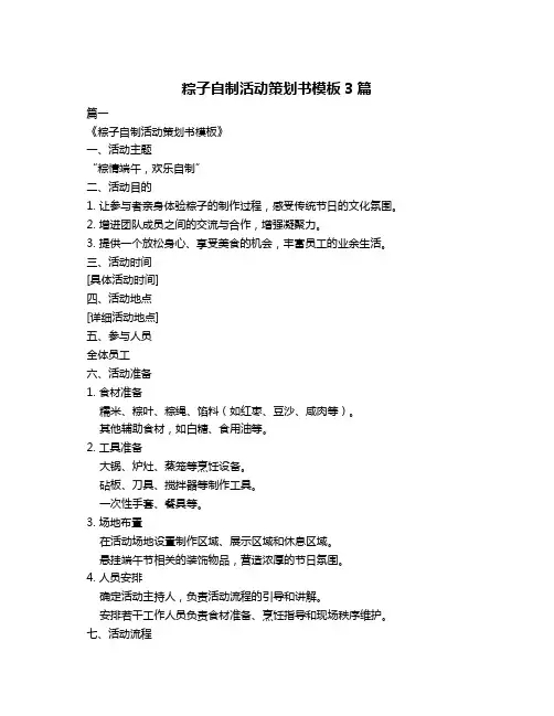 粽子自制活动策划书模板3篇