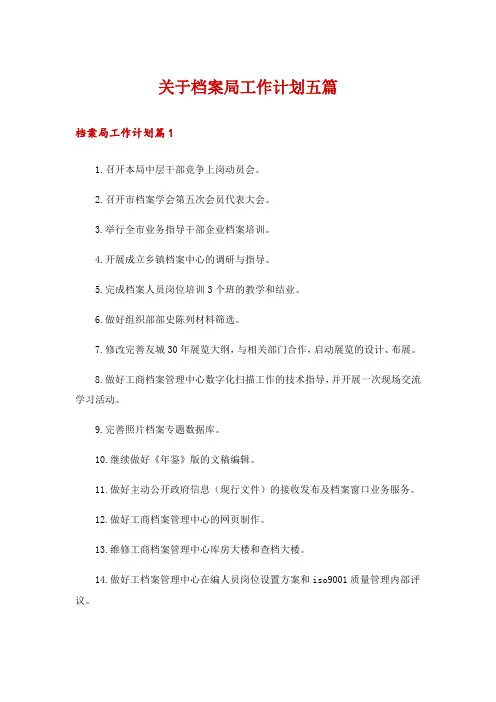 关于档案局工作计划五篇