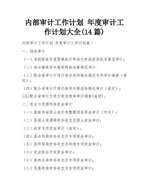内部审计工作计划 年度审计工作计划大全(14篇)