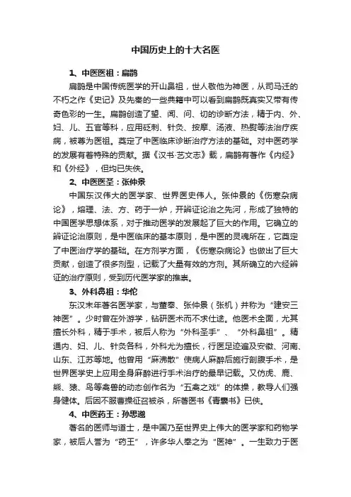 中国历史上的十大名医