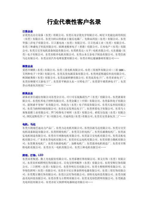 (客户管理)行业代表性客户名录