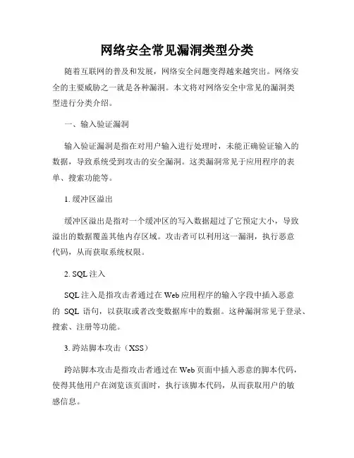 网络安全常见漏洞类型分类