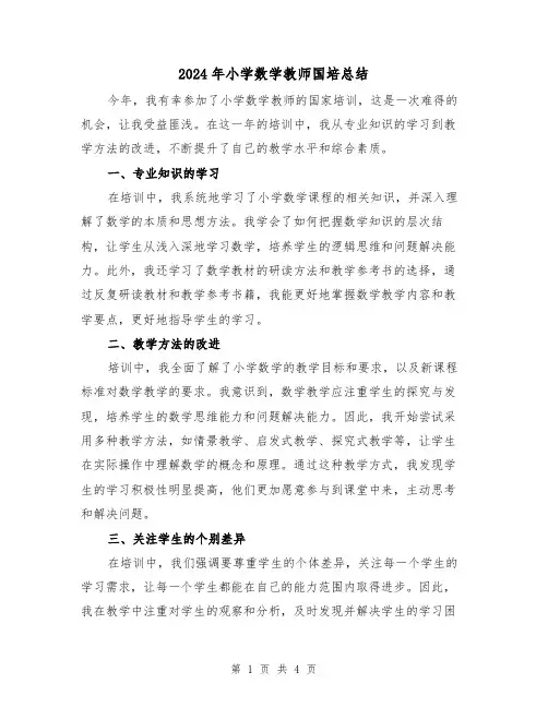 2024年小学数学教师国培总结(2篇)