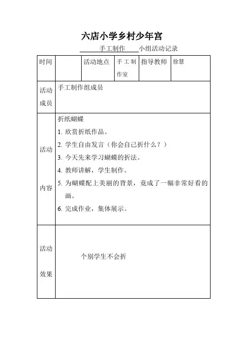 乡村少年宫手工兴趣小组活动记录表(实用)