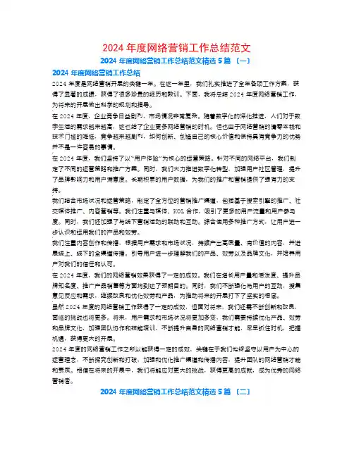 2024年度网络营销工作总结范文5篇