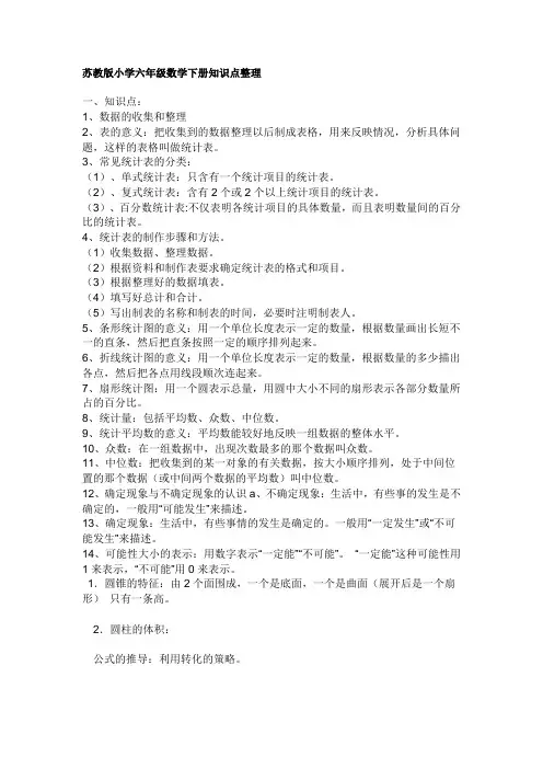 苏教版小学六年级数学下册知识点整理