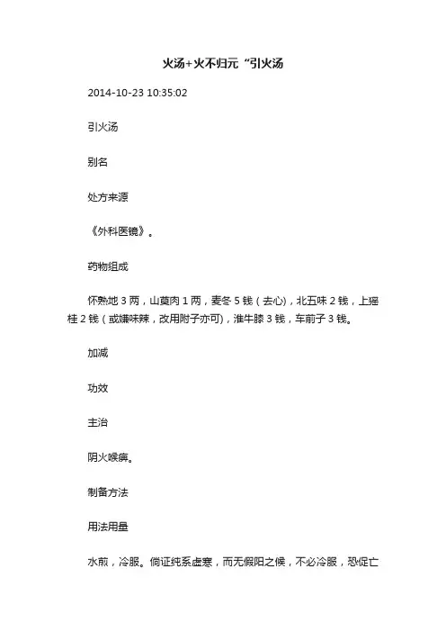 火汤+火不归元“引火汤