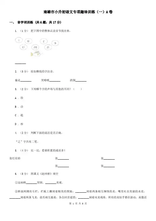 南雄市小升初语文专项趣味训练(一)A卷