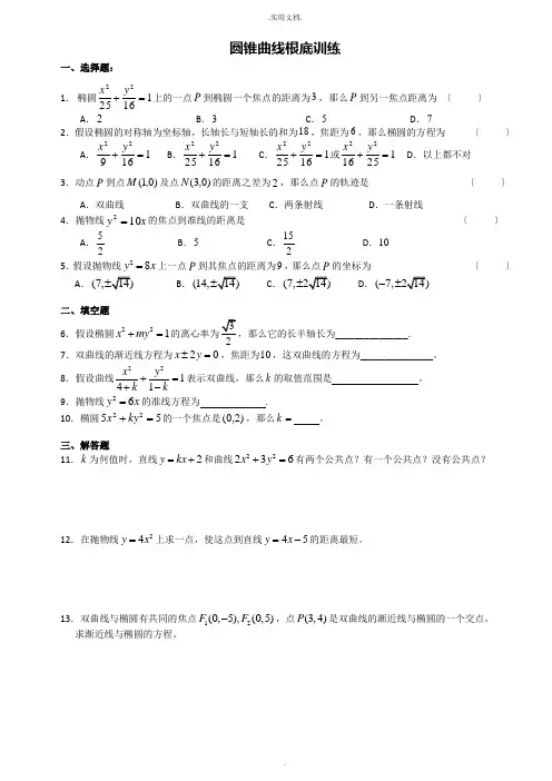 圆锥曲线基础题(有答案)